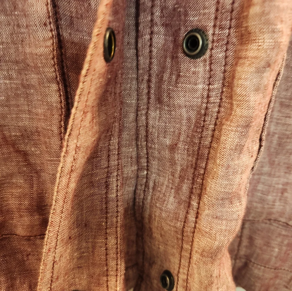 Women Heather Red 100% Linen Snap Buttons Utility Safari Jacket Size 2XL Summer - Picture 6 of 15